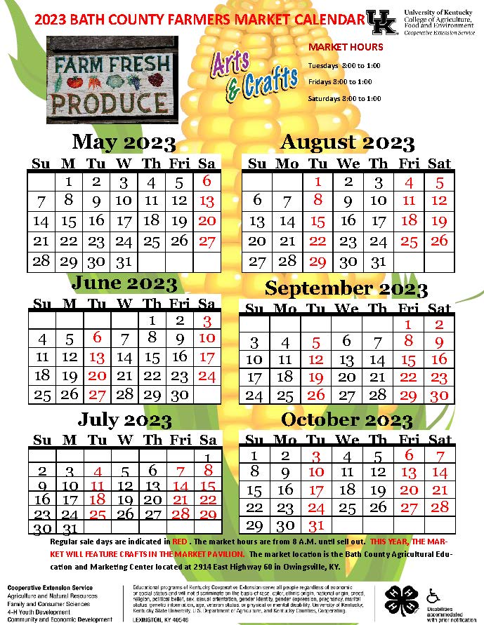 2023 Bath County Farmers Market Calendar